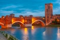 Night view of Castelvecchio in Verona, Italy.