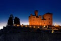 Night view of the castle of Grinzane Cavour, in the Langhe.