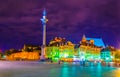 Night view of the castle square in front of the royal castle and sigismundÃÂ´s column in Warsaw, Poland....IMAGE