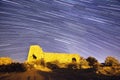 Night view of the castle. A view of the stars of the Milky Way with a mountain top in the foreground. Night sky nature summer land Royalty Free Stock Photo