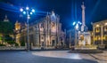 Night view of the cathedral of saint agatha and badia Agatha church in Catania, Sicily, Italy Royalty Free Stock Photo