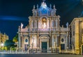 Night view of the cathedral of saint agatha and an elephant fountain in Catania, Sicily, Italy Royalty Free Stock Photo