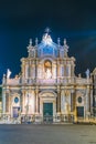 Night view of the cathedral of saint agatha and an elephant fountain in Catania, Sicily, Italy Royalty Free Stock Photo