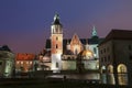 Night view of the Cathedral of St. Stanislaus and St. Wenceslas and the Royal Castle on Wawel hill, Krakow Royalty Free Stock Photo