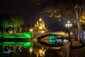 Night view of the church of Metekhi and a statue Vakhtang Gorgasali over the river