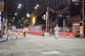 Night view of CBD and South East Light Rail construction along George Street