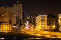 Night view of the center of Baku. movement of cars through the night city. Skyscrapers, high-rise buildings and automobile Royalty Free Stock Photo