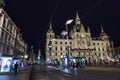 Night view of the central Hauptplatz square with the Rathaus, the baroque palace home to the city\'s town hall Royalty Free Stock Photo