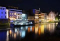 Night view on the centre of Opole city, and Odra river Royalty Free Stock Photo