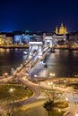 Night View of the Chain Bridge and church St. Stephen's Basilica Royalty Free Stock Photo