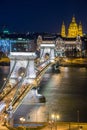 Night View of the Chain Bridge and church St. Stephen's Basilica Royalty Free Stock Photo