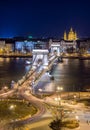 Night View of the Chain Bridge and church St. Stephen's Basilica Royalty Free Stock Photo