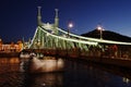 Night view of Chain bridge on Danube river in Budapest city. Hungary. Royalty Free Stock Photo