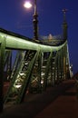 Night view of Chain bridge on Danube river in Budapest city. Hungary. Royalty Free Stock Photo