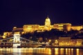 Night view of Chain bridge and royal palace in Budapest, Hungary Royalty Free Stock Photo