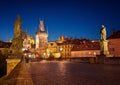 Night view from Charles bridge. St. Vitus Cathedral, Prague, Czech republic. Royalty Free Stock Photo