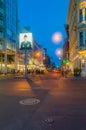 Night view of Checkpoint Charlie - former border cross in Berlin. Berlin Wall crossing point between East and West Berlin during t Royalty Free Stock Photo