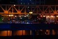 Night view of Chicago city and Lake street bridge Royalty Free Stock Photo