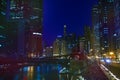 Night view of Chicago embankment and Marina City Royalty Free Stock Photo
