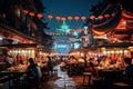 Night view of Chinese street food in Chinatown, Shanghai, China, AI Generated Royalty Free Stock Photo