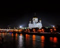 Night view of the Christ the Savior Cathedral and Moskva river Royalty Free Stock Photo