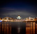 Night view at the Christ the Savior and the Krymsky Bridge, Moscow