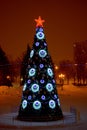 Night view of a Christmas tree near the Palace of Sports. Royalty Free Stock Photo