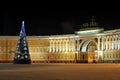 night view of Christmas tree on Palace square in St. Petersburg, Russia Royalty Free Stock Photo
