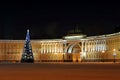 Night view of Christmas tree on Palace square Royalty Free Stock Photo