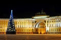 Night view of Christmas tree on Palace square Royalty Free Stock Photo