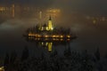 Night view of the Church of the Assumption in the island of the Lake of Bled Royalty Free Stock Photo