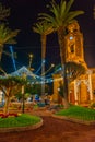 Night view of church of Nuestra Senora de la Pena de Francia at Puerto de la Cruz, Tenerife, Canary islands, Spain