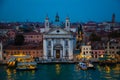 Night view of Church of Santa Maria del Rosario or Gesuati on Grand Canal in Venice, Italy Royalty Free Stock Photo