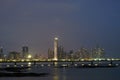 Night view of Cinta Costera and modern Panama City skyline, Panama Royalty Free Stock Photo