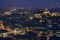 Night view of city of Athens and Parthenon Temple, Acropolis of Athens from Filopappou Hill, Athens, Greece Royalty Free Stock Photo