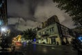 Night view of the city of Baku. Street buildings at night time. Downtown of the capital of Azerbaijan. Autumn time Royalty Free Stock Photo