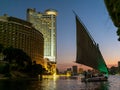 Night view of the city of Cairo form a boat on the Nile River , Egypt Royalty Free Stock Photo