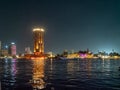 Night view of the city of Cairo form a boat on the Nile River , Egypt Royalty Free Stock Photo