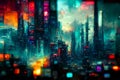 night view city cyberpunk style 3D rendering Royalty Free Stock Photo