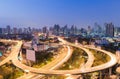 Night view city downtown background with highway intersection curved Royalty Free Stock Photo