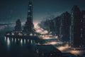 Night view of the city and the embankment