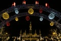 Night view of the city hall and the christmas market, Vienna, Austria Royalty Free Stock Photo