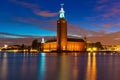 Night view of the City Hall in Stockholm, Sweden Royalty Free Stock Photo