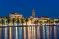 Night view of cityscape of Croatian city Split behind Riva promenade Royalty Free Stock Photo