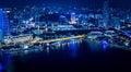 Night view of the cityscape ear Marina Bay. Royalty Free Stock Photo