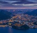 Night view of the cityValmadrera and lake Annone