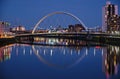 Night view of the Clyde Arc or Squinty Bridge from the East and river Clyde Royalty Free Stock Photo