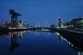 Night view of the Clyde Arc or Squinty Bridge from the East and river Clyde Royalty Free Stock Photo