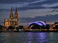 Night View of The Cologne Cathedral and Hohenzollern Bridge Royalty Free Stock Photo