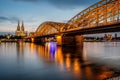 Cologne Cathedral and Hohenzollern Bridge at night, Germany Royalty Free Stock Photo